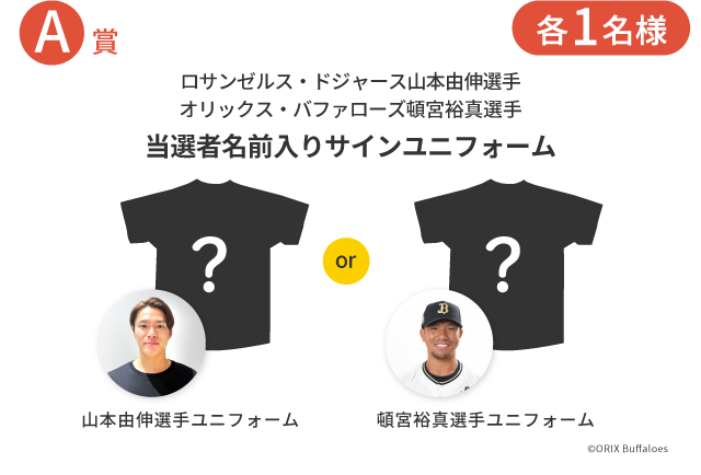 ロサンゼルス・ドジャース山本由伸選手　オリックス・バファローズ頓宮裕真選手　当選者名前入りサインユニフォーム